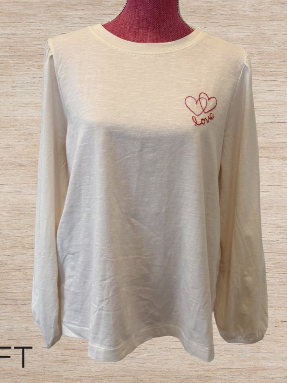 Loft Long Sleeve Crewneck Tee Love Embroidery Top Women’s Size XL Cotton